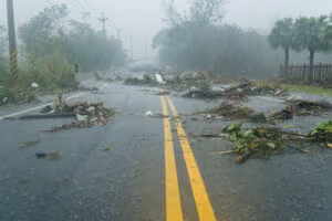 Loose road debris scattered across a highway lane