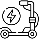 Black and white line drawing of an electric scooter with a lightning bolt symbol, commonly seen in personal injury cases involving car accidents.