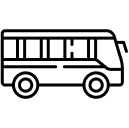 Simple black and white line drawing of a bus, shown from the side with two wheels and several windows—a perfect visual for personal injury lawyers or car accident attorney materials.