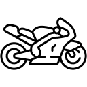Black and white line drawing of a sport motorcycle, shown from the side, featuring prominent wheels, a sleek body, and an aerodynamic front fairing—ideal for personal injury attorney promotional materials.