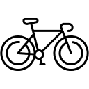 Simple black outline drawing of a bicycle on a light gray background, showing two wheels, a seat, handlebars, and pedals—perfect for illustrating topics related to car accidents or consultations with a car accident attorney.