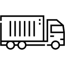 Black and white line drawing of a semi-truck with a large rectangular cargo container on the back, shown from the side—ideal for car accident attorney or personal injury attorney materials focused on truck-related accidents.