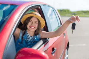 Woman-in-Rental-Car