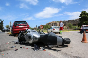 Traffic Accident Between A Car And A Motorcycle