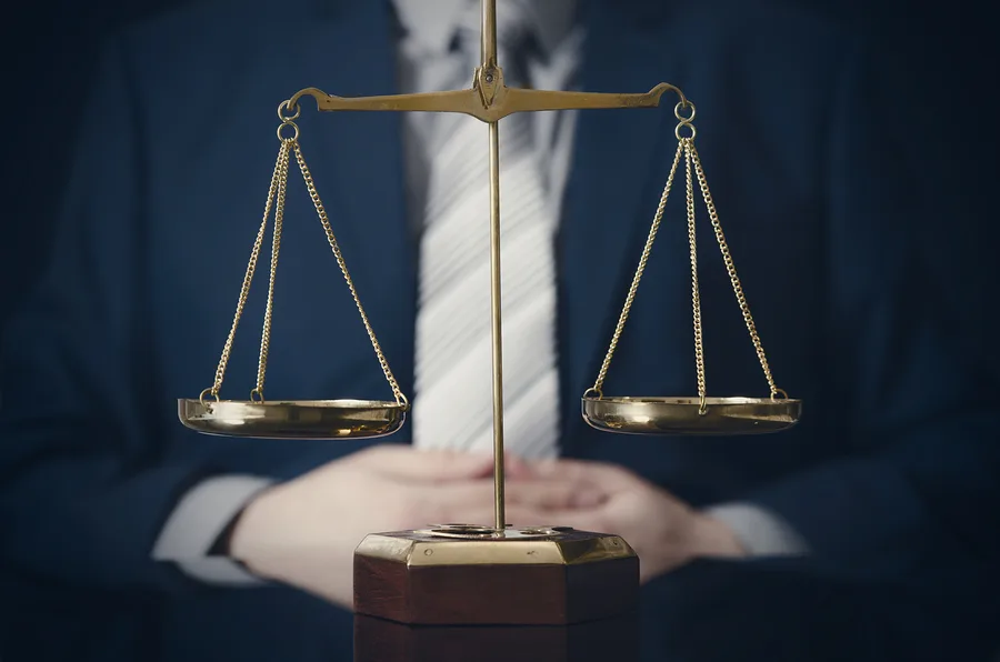 Weight Scale Of Justice, Lawyer In Background