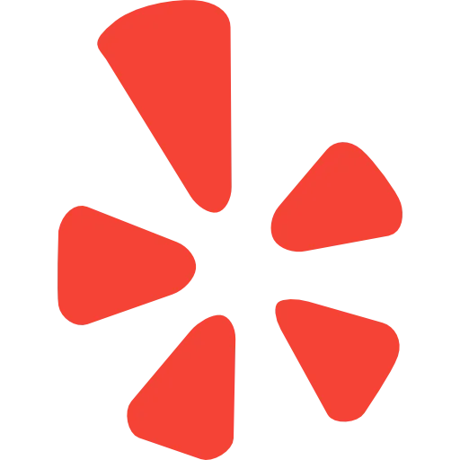 A red, five-petal abstract shape arranged in a circular pattern on a light background, resembling the Yelp logo often seen in listings for a car accident attorney.
