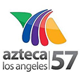 Azteca Los Angeles 57 logo featuring colorful abstract shapes above the text "azteca los angeles 57" in black and gray letters.