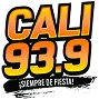 Logo with bold yellow and orange text reading "CALI 93.9" above a black banner that says "¡SIEMPRE DE FIESTA!" in white letters.