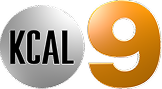 The image shows the KCAL 9 logo, featuring the letters "KCAL" in black on a silver-gray circle next to a large, orange number 9.