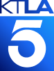 Blue and white KTLA 5 logo, with "KTLA" in bold blue letters at the top and a large white number "5" below.