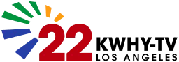 Logo for KWHY-TV Los Angeles featuring the number 22 in red with multicolored rays above it, and the text "KWHY-TV Los Angeles" in black to the right.