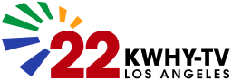 Logo for KWHY-TV Los Angeles featuring the number 22 in red with multicolored rays above it, and the text "KWHY-TV Los Angeles" in black to the right.