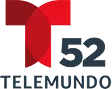 Telemundo 52 logo showing a stylized red "T" design above the number 52 in bold dark text, with "Telemundo" written below in uppercase letters.