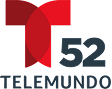Telemundo 52 logo showing a stylized red "T" design above the number 52 in bold dark text, with "Telemundo" written below in uppercase letters.